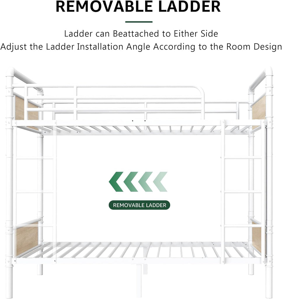 Metal Bunk Bed Twin Over Twin, Industrial Bunkbeds Heavy Duty Bed with Safety Guard Rails and Space-Saving Design