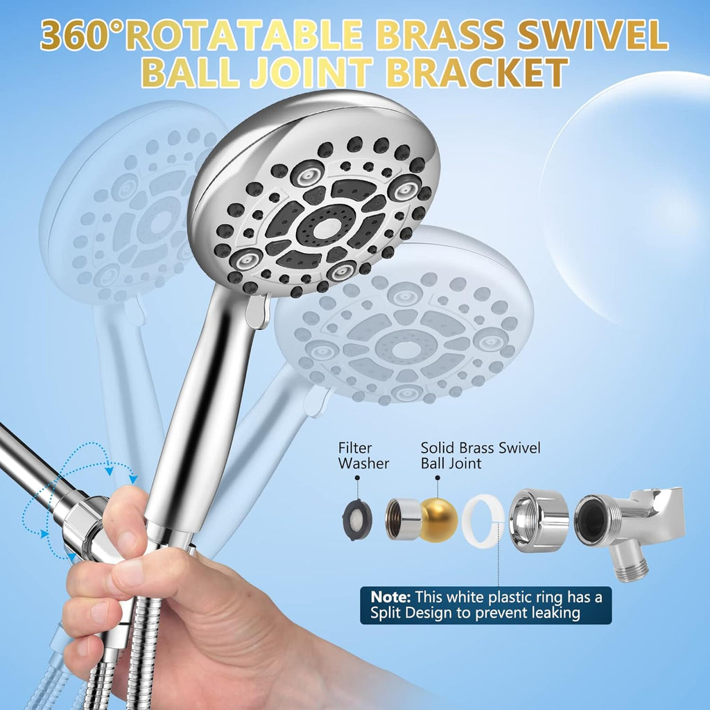 6 Spray Modes High Pressure Handheld Showerhead Set Upgraded 5 Inches Shower Head with Handheld Spray Premium Chrome