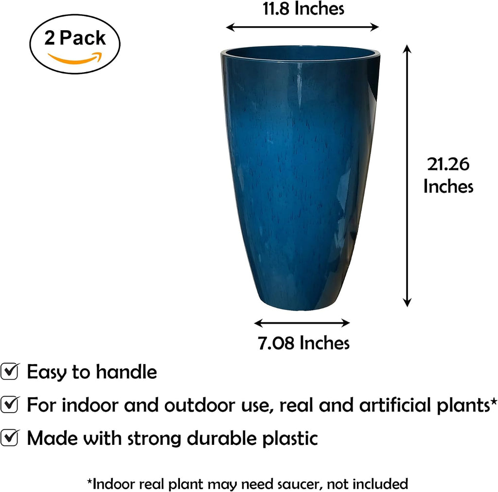 S 2 Pack - Modern Indoor/Outdoor Planters Decor - Weather-Resistant Large Flower Pots - Lightweight 21.26 Inches Tall