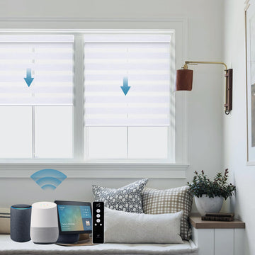 Customized Motorized Zebra Blinds, 60% Blackout White