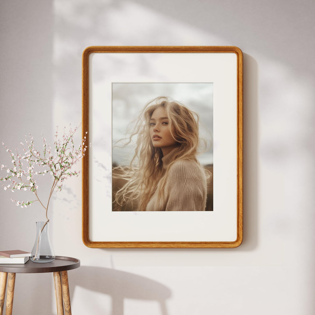11x14 Picture Frame, Solid Teak Wood, Rounded Corners, Matted 8x10