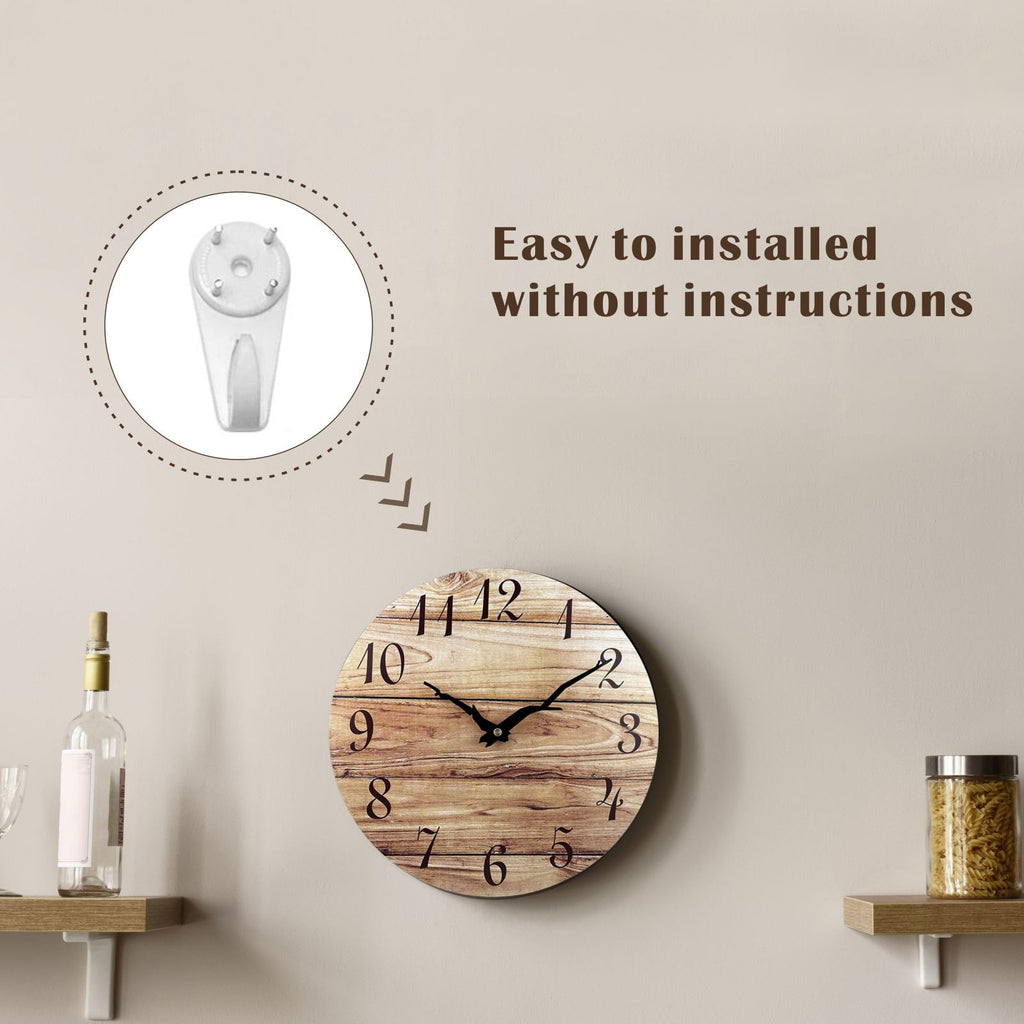 Extra Large Wall Clock, 16'' Frameless Wooden Wall Clocks with Silent Quartz Movement, Rustic Country Village Walnut