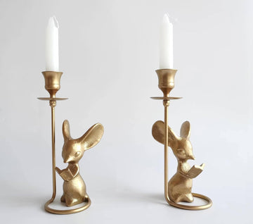Mouse Reading Taper Candle Holders, Creative Animal Candlestick Holders, Centerpiece Table Decorative Candlelight