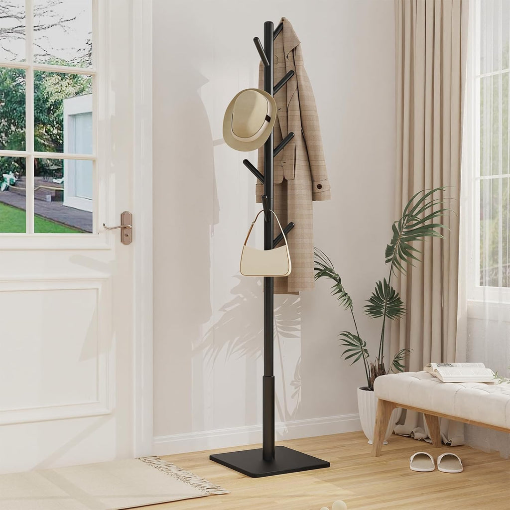 Coat Rack Freestanding with Stable Square Base for Cloathes, Hat, Used , Sturdy and Easy Assembly Coat Tree with 3