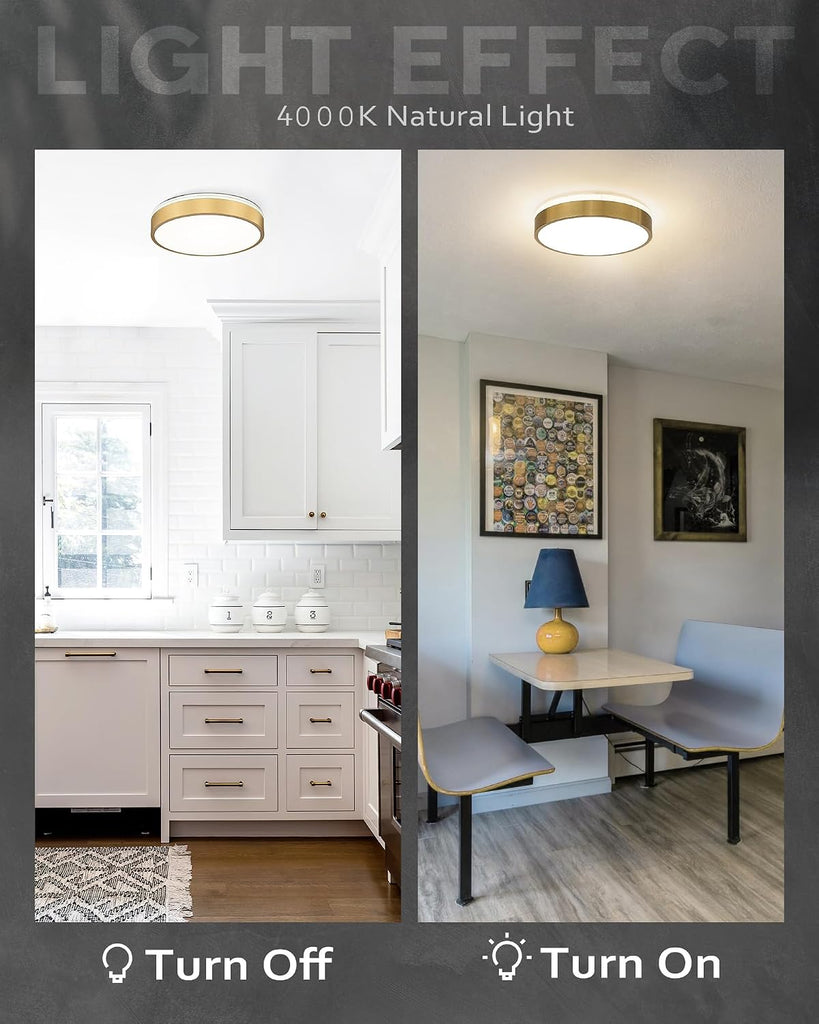 12" Modern Flush Mount Ceiling Light,Brush Gold,1 Pack | Close to Ceiling,5CCT 24W Dimmable LED,Bright Light