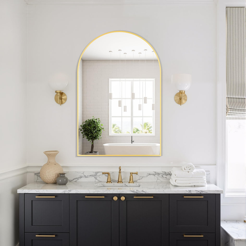 Arched Bathroom Mirror, 24"x36", Gold