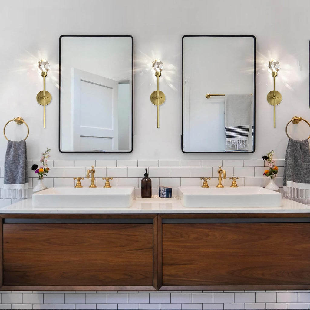 Indoor Crystal Wall Sconce, Brushed Brass Gold Hardwired Wall Light Fixture 3 Color Temperature 3000K-4000K-5000K 8W