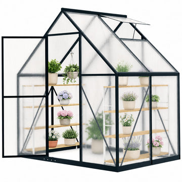 6x4 FT Small Polycarbonate Greenhouse, Walk-in Greenhouses for Outdoors, Aluminum Frame Plant Green House with
