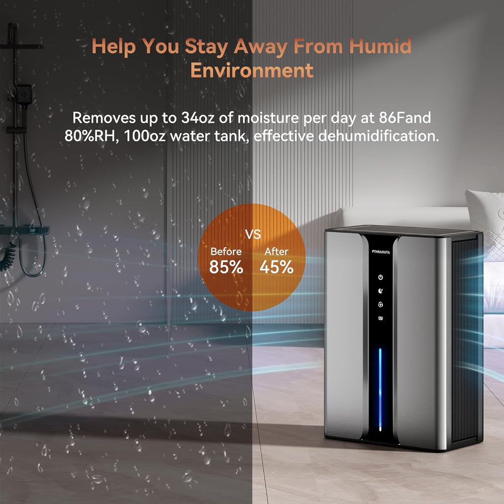 Home Dehumidifier with Drain Hose, (950 sq.ft) 95oz Quiet dehumidifier for Bathroom Bedroom