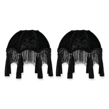Black Velvet Lamp Shades Set of 2, Victorian Fringe Bell Lampshades
