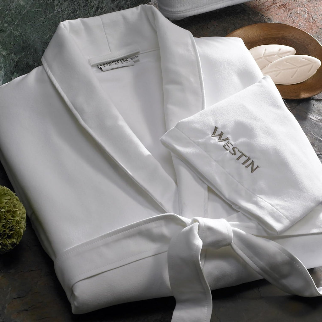 Spa Robe - Soft, Absorbent Microfiber Robe - White Lightweight Hotel Bathrobe - One Size