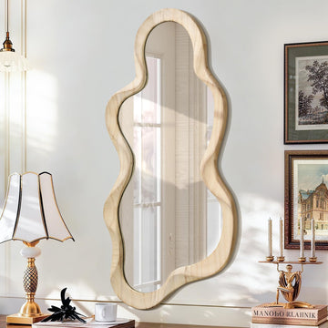 Large Asymmetrical Mirror, Irregular Cloud Wall Mirror Wood Frame Mirror