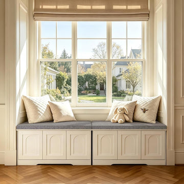 Shoe Storage Bench with Cushion, Door, White 39.4" LX17.7 H