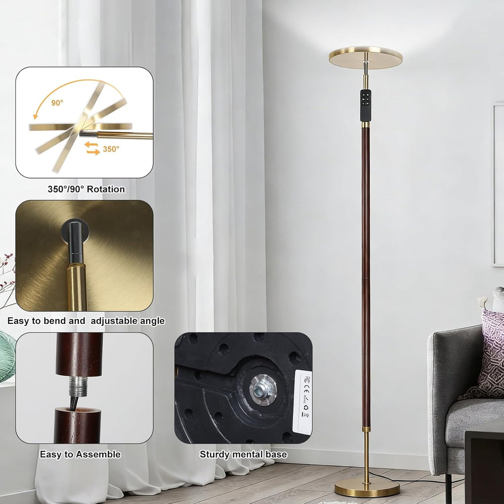 Wood Floor Lamp 30W 3000Lm Super Bright LED Wooden Floor Lamp