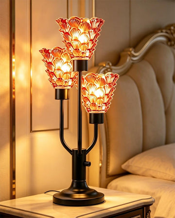 Glass Table Lamp Dimmable Mid Century Modern Black Desk Lamp with Red Glass Shades 3 Bulbs Included 