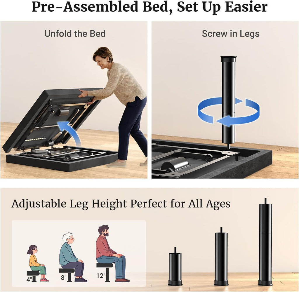 T600 Adjustable Bed Base with Massage & Remote, Syncable Split King Adjustable Bed Frame with Head & Foot Incline