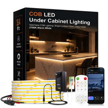 Under Cabinet LED Lighting kit, Plug in 16.4ft COB LED Strip Lights