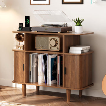 Record Player Stand with Charging Station