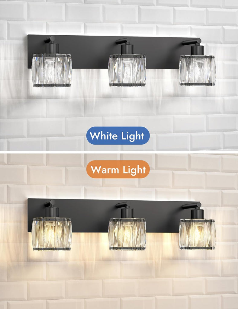 Crystal Vanity Lights s, 3 Light Bathroom Vanity Light, Modern Matte Black Bathroom Light Over Mirror, Black