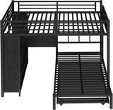 Queen Over Twin XL bunk Bed with Foldable Desk and Wardrobe and Twin Trundle, loft Bed with Desk and Desk