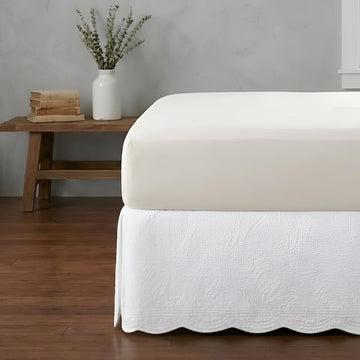 Home Paisley Quilted 100% Cotton Bed Skirt, White, Twin