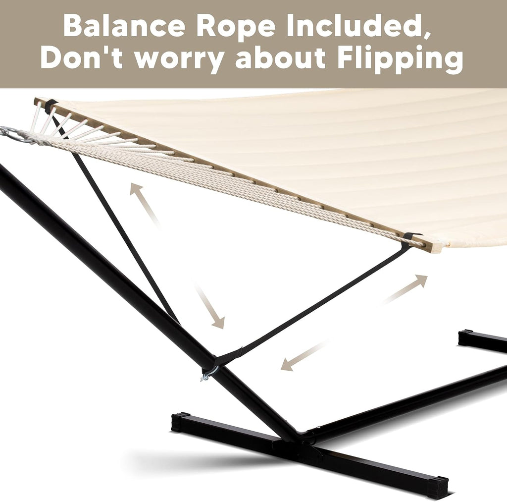 Portable Outdoor Hammock with Stand, Sun-Protective Canopy, Beige | Double Hammock with Stand for Outside, Patent