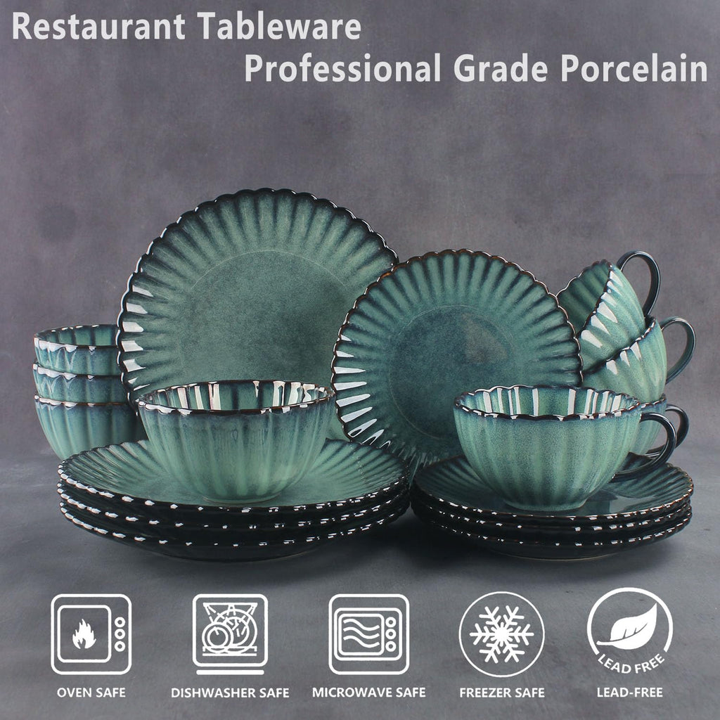 Ceramic Plate and Bowl Set, 16 Pieces, Flower Shaped、Dinnerware Set, Serves 4, Modern Dinner Salad Plate | Cereal