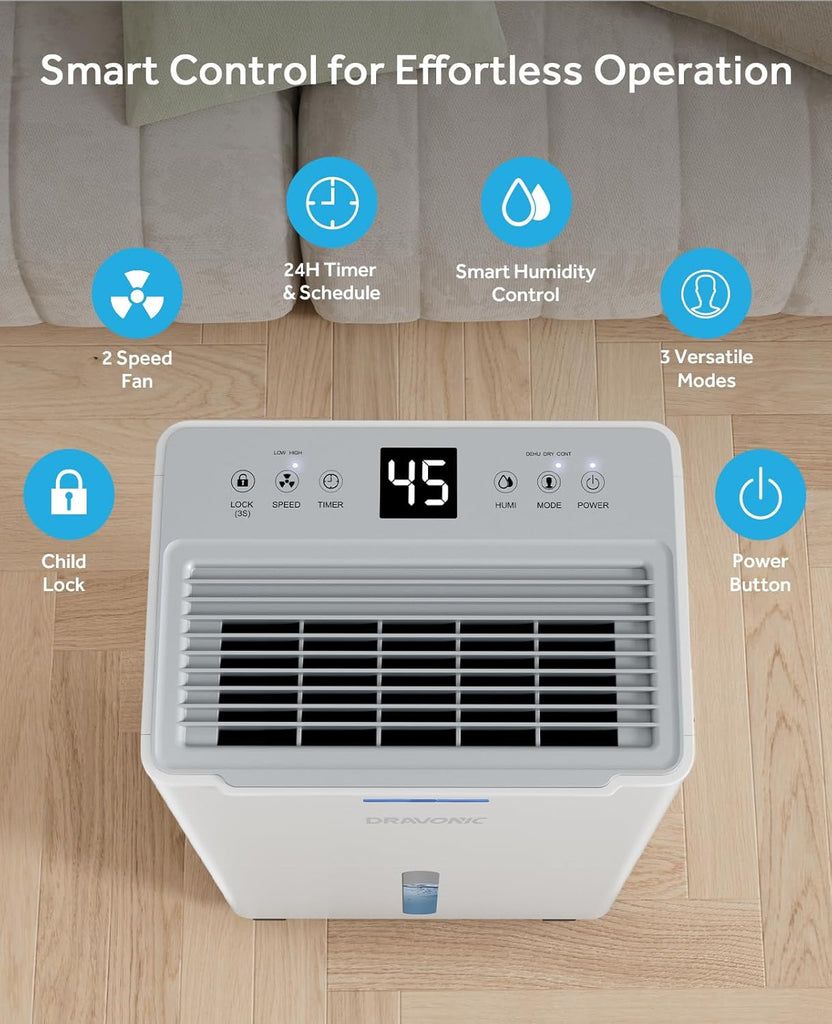 21 Pints Dehumidifier for Basement - 1500 Sq.ft Dehumidifiers for Home, Bedroom & Bathroom with Continuous Drain Hose