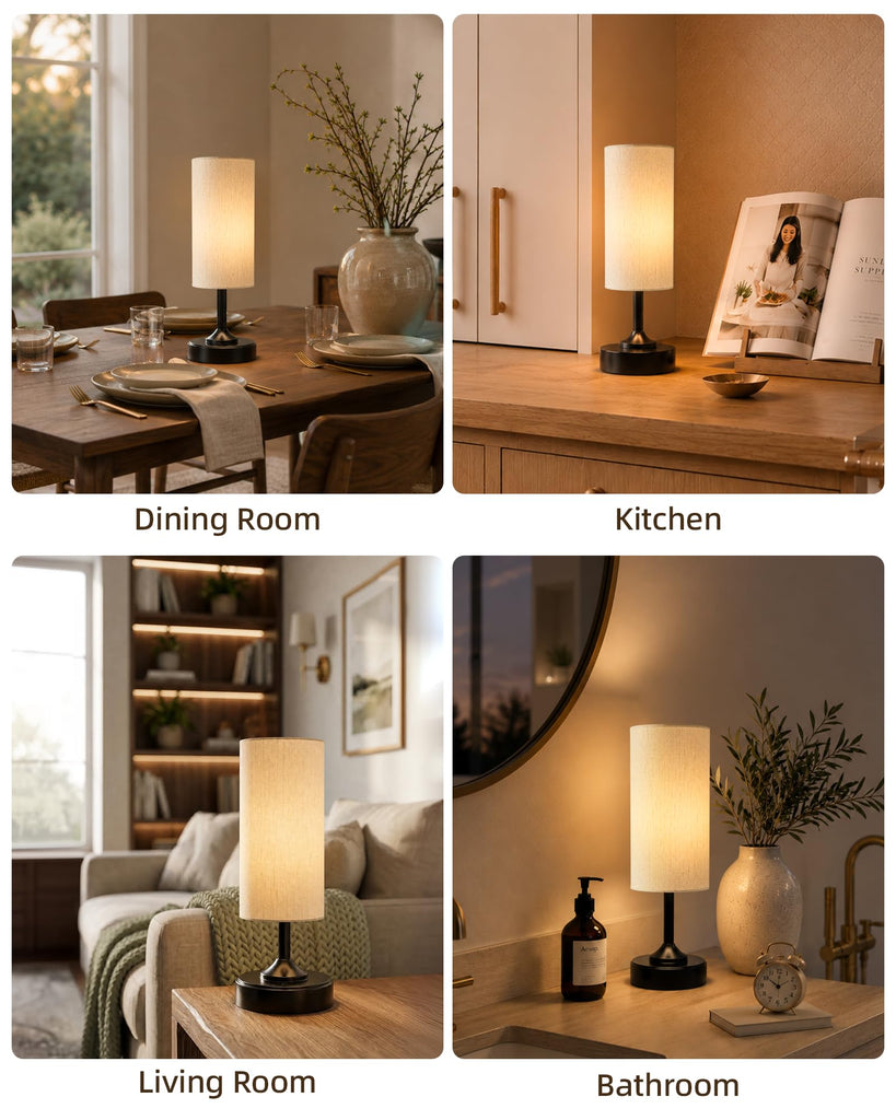 Cordless Table Lamp, Small Dimmable Bedside lamp with Timer