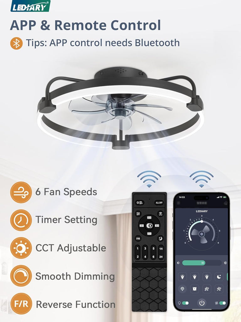 Ceiling Fans with Lights and Remote, 20'' Low Profile Ceiling Fan with Light
