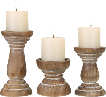 Candle Holder for Pillar Candle Set of 3, Farmhouse Wood Candle Holder, Rustic Wooden Candle Stand, Vintage Small