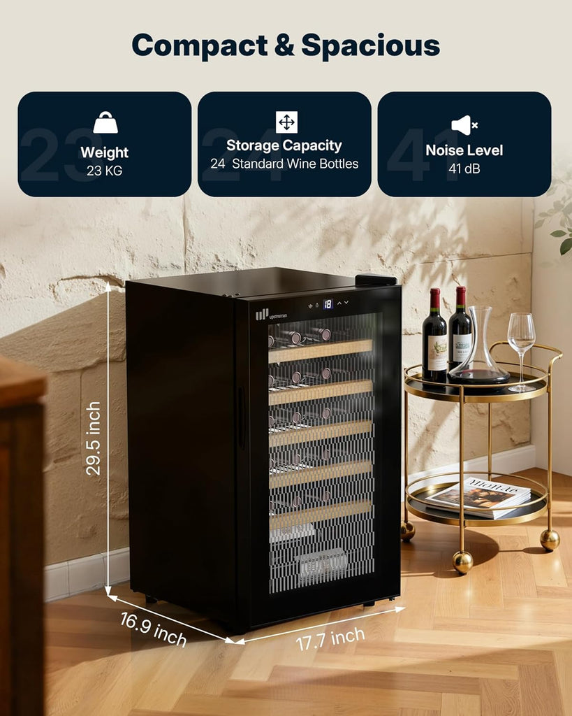 24 Bottle Wine Cooler Refrigerator, Compact Small Built-in or Freestanding Wine 