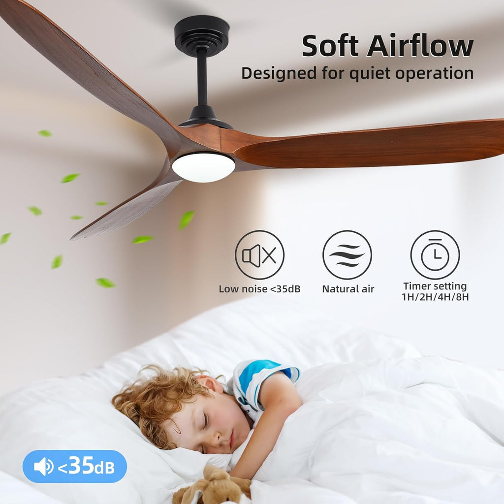 Inspired Maverick Style Fan - 72 Inch Solid Wood Ceiling Fan with Light and Remote, Quiet DC Motor, Smart App & Voice Control - Walnut
