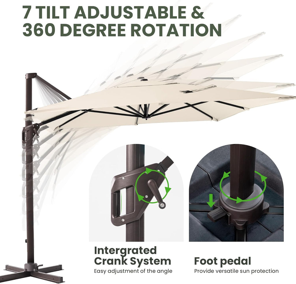 9' X 12' Cantilever Patio Umbrella Rectangular Outdoor Large Offset Umbrellas with 7 Tilts Adjustable 360°Rotati - HRSN