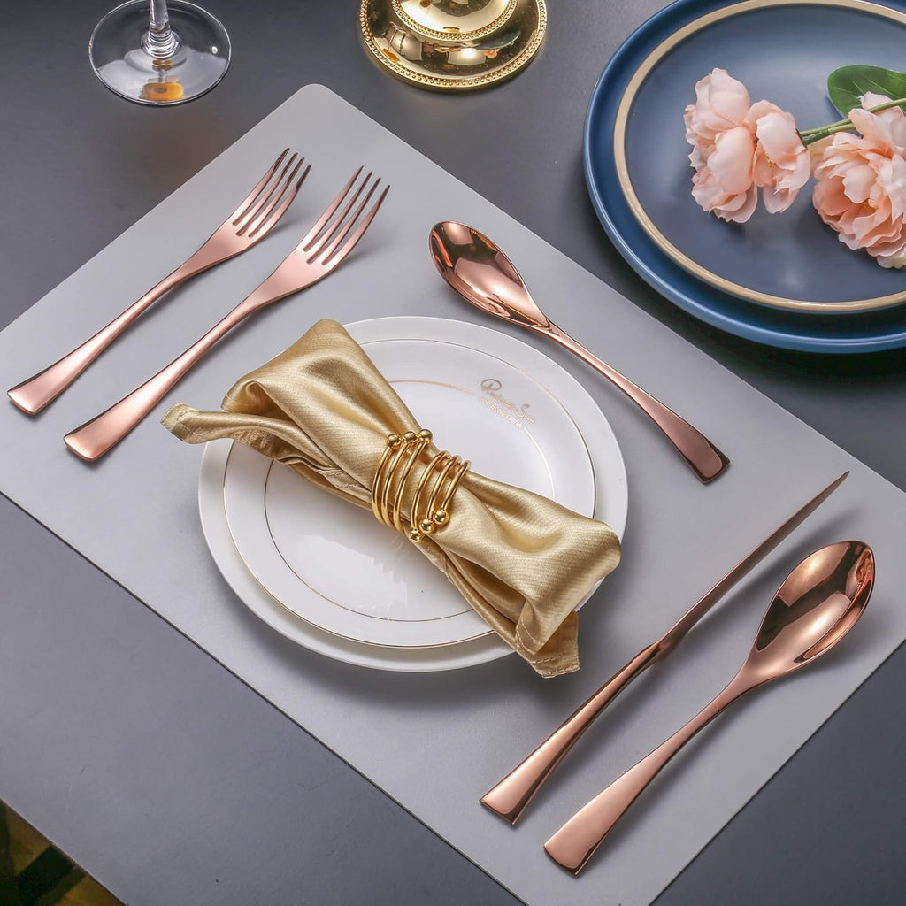 20 Pieces Rose gold Silverware Set for 4,Heavy Duty 18/10 Stainless Steel Flatware Set with Forged Stand Knives