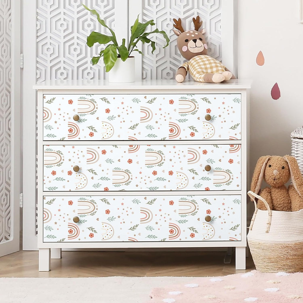 12''x472'' Rainbow Wallpaper Peel and Stick Boho Wallpaper Colorful Flower Leaf Wall Paper for Kids Room Nursery Self