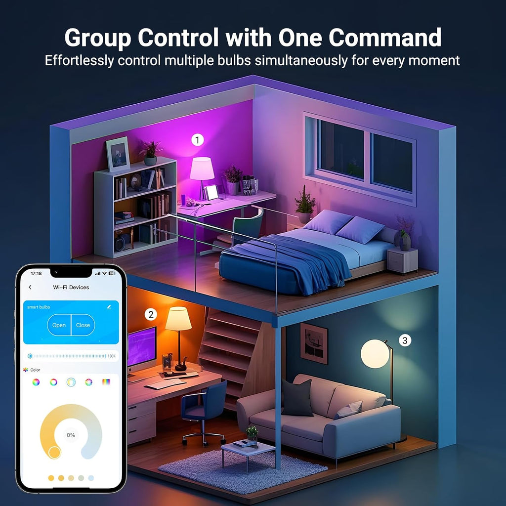 4 Pack Smart Light Bulbs, Bluetooth WiFi Led Bulb Work with Alexa &Google Assistant, RGB Color Changing Alexa Bulbs