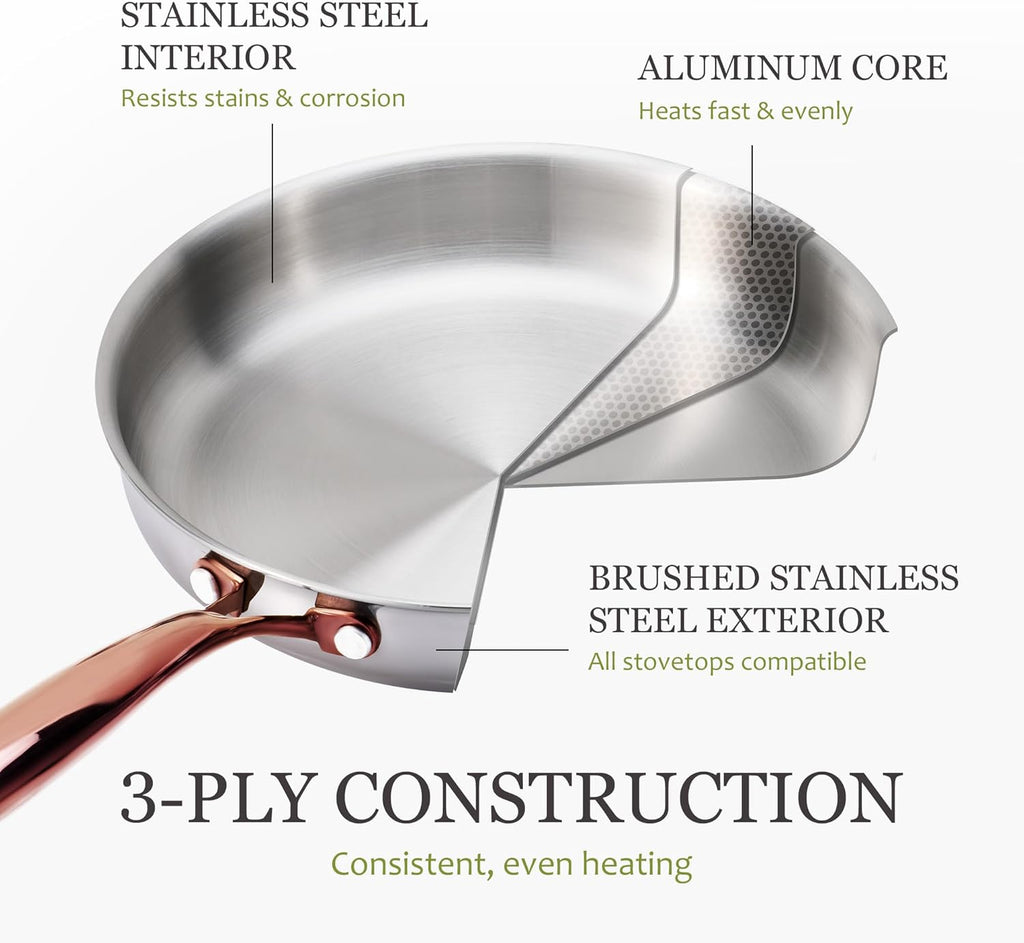 21pcs Tri-Ply Stainless Steel Cookware Set, Pots and Pans Set, Non Toxic Induction Kitchen Cooking Sets, Gold