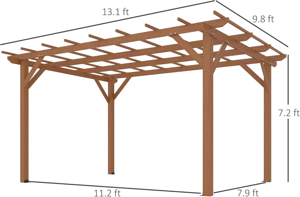 10' x 13' Outdoor Pergola, Wood Gazebo Grape Trellis with Stable Structure and Concrete Anchors for Climbing Plant