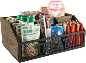 Dog treat jar dog treat container for countertop Dog Treat Container Wooden grid snack storage box trapezoid cat