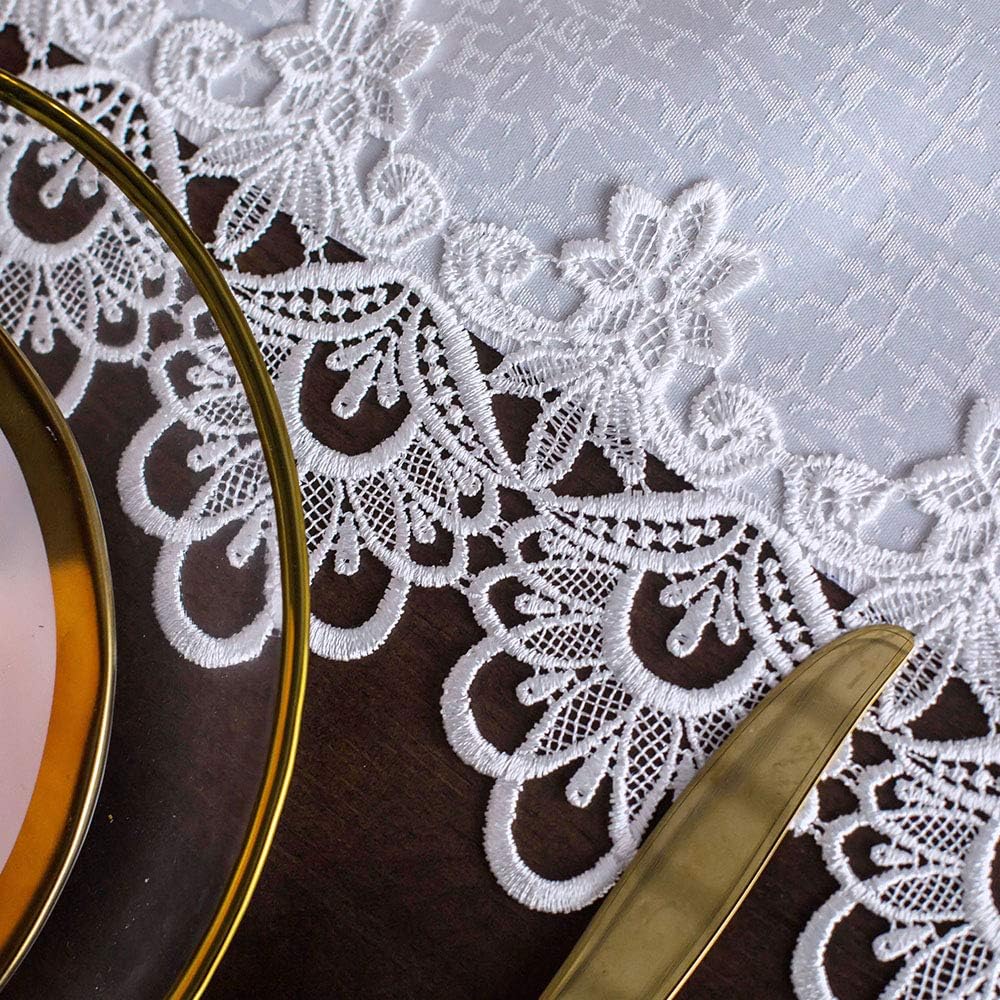 Rectangular Lace Fabric Tablecloth with Macrame Border Clear Embroidered Kitchen Tablecloths for Ele