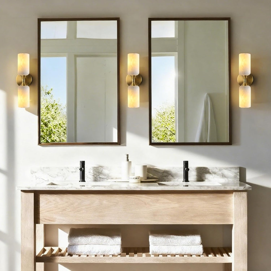 Natural Alabaster Wall Sconce Light Marble Wall Light Bathroom Vanity Sconce Mid Century Stone Wall Mount Light Gold