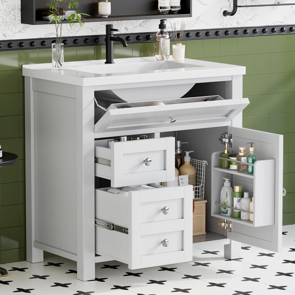30'' Bathroom Vanity with Single Sink Combo, Freestanding Modern Bathroom Sink Cabinet