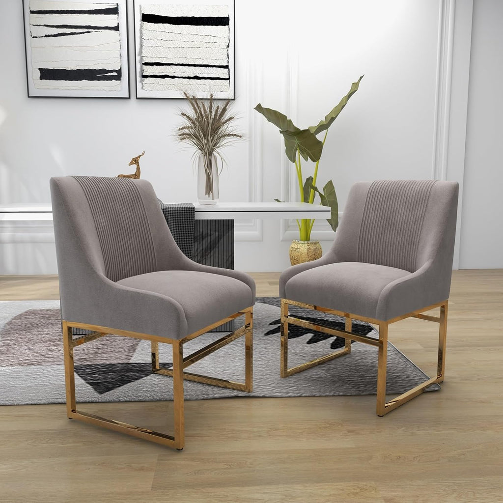 Kitchen & Dining Room Chairs Set of 2 Mid Century Modern Dining Chairs Upholstered Dining Chairs with Polished Gold