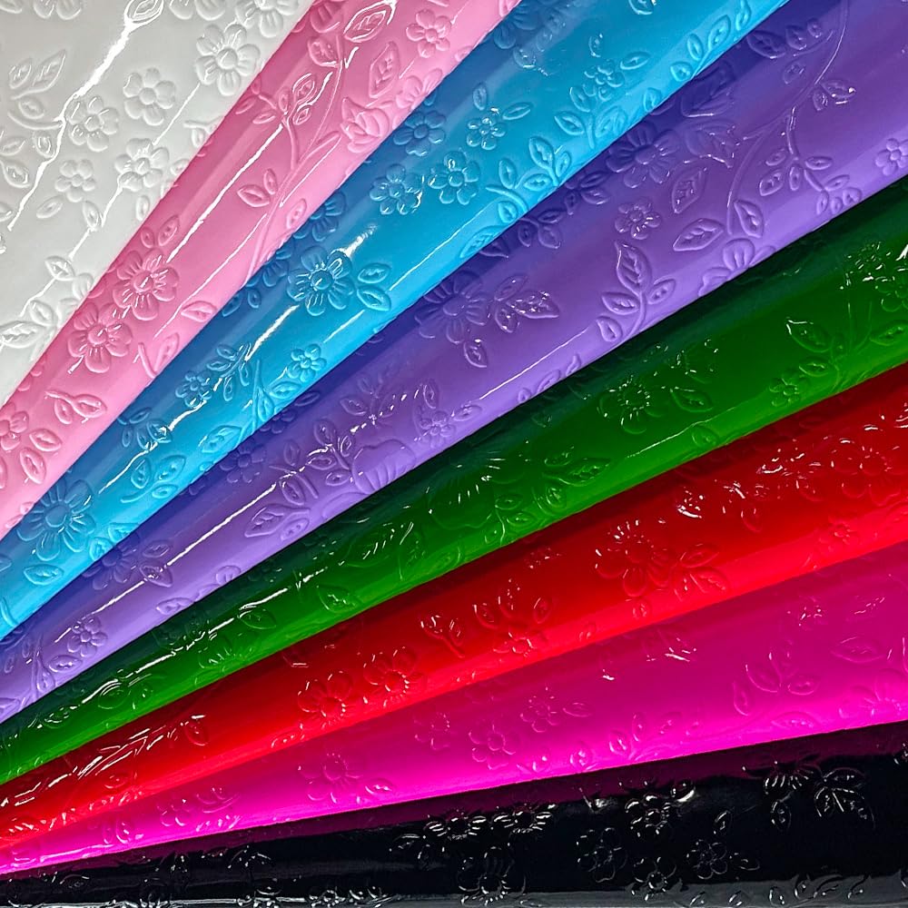Solid Color Mirror Floret Embossing PU Fabric Faux Leather Sheets Roll 11.8 "X53 (30cmX135cm), Soft Faux Leather Roll