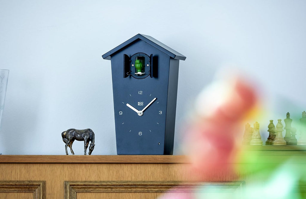 Birdhouse Black, Modern Design Cuckoo Clock with 12 Natural Bird Voices or Cuckoo Call