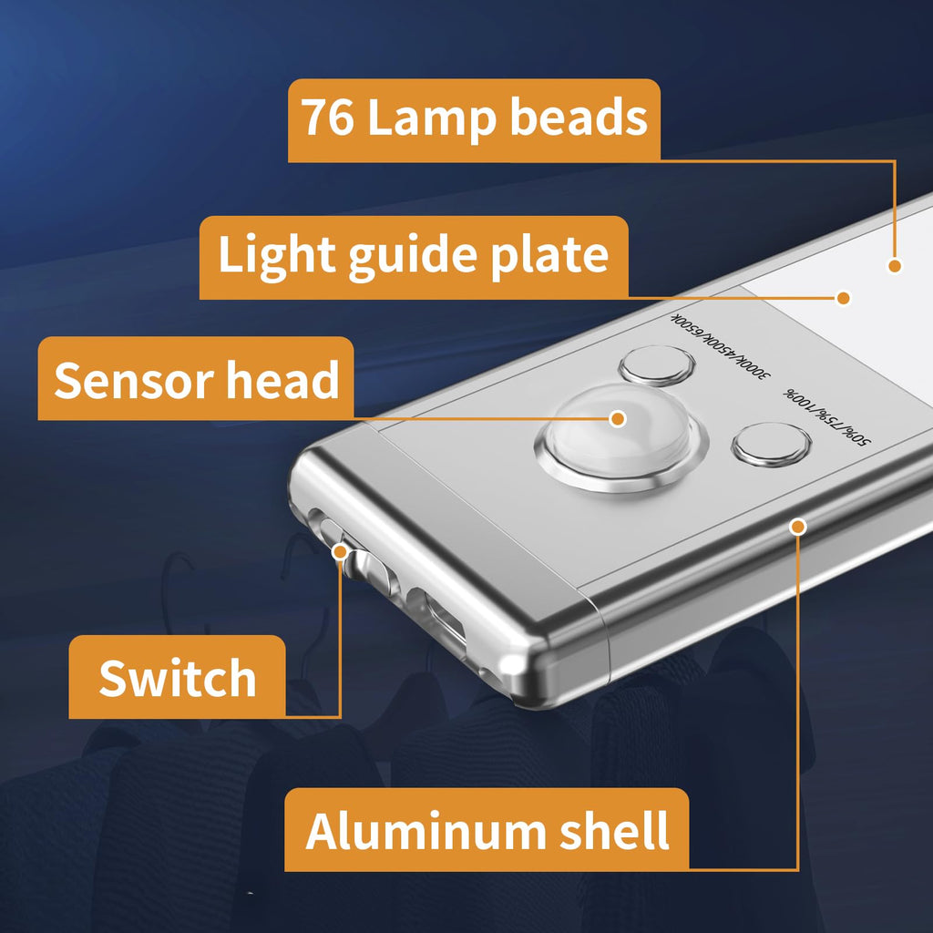9.5" 76-LED Motion Sensor Under Cabinet Lights, Wireless