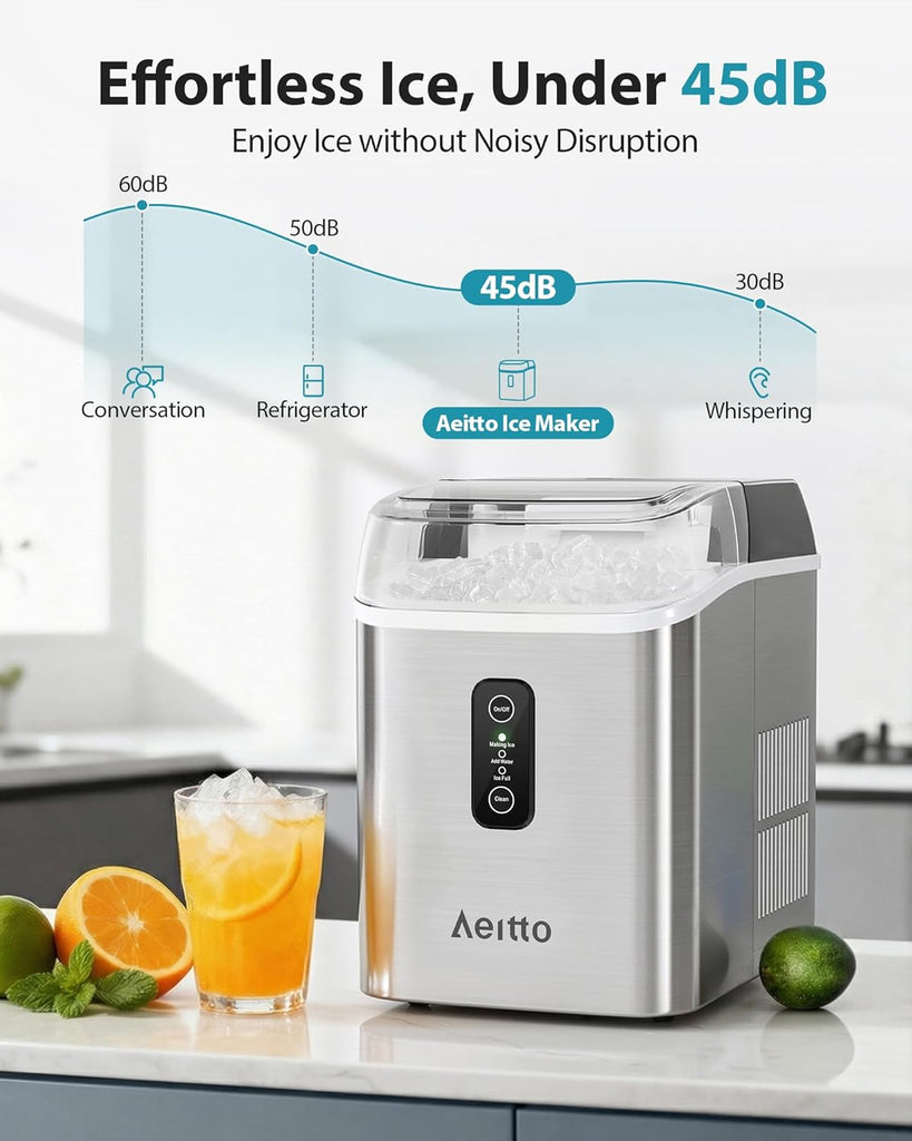 Nugget Ice Maker Countertop, 42lbs/24H Ice Machine with 1.5L Water Tank, Rapid Ice Release in 6 Mins, Self-Cleaning