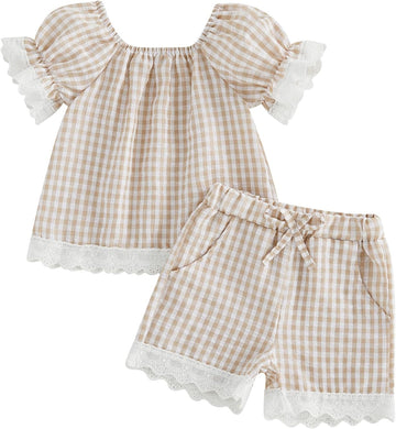 Toddler Baby Girl Clothes Summer Lace Shirts Shorts Set Outfits
