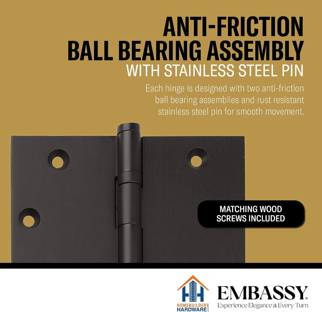 Door Hinge Solid Brass - 3.5 x 3.5 Inch, Heavy Duty, Oil Rubbed Bronze, Ball Bearings
